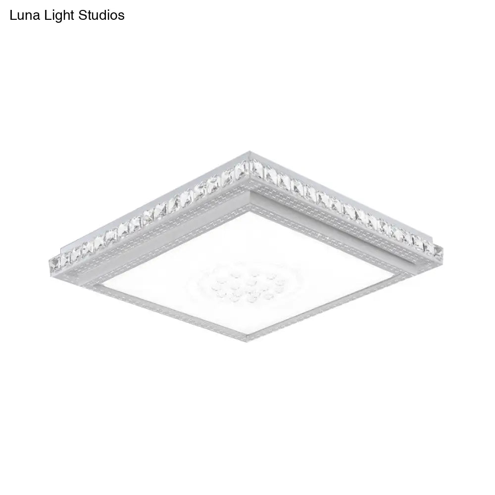 23.5-42.5 Wide Led Ceiling Flush Mount Bedroom Lamp - White Light With Acrylic Shade & Crystal
