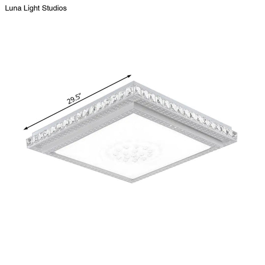 23.5-42.5’ Wide Led Ceiling Flush Mount Bedroom Lamp - White Light With Acrylic Shade & Crystal