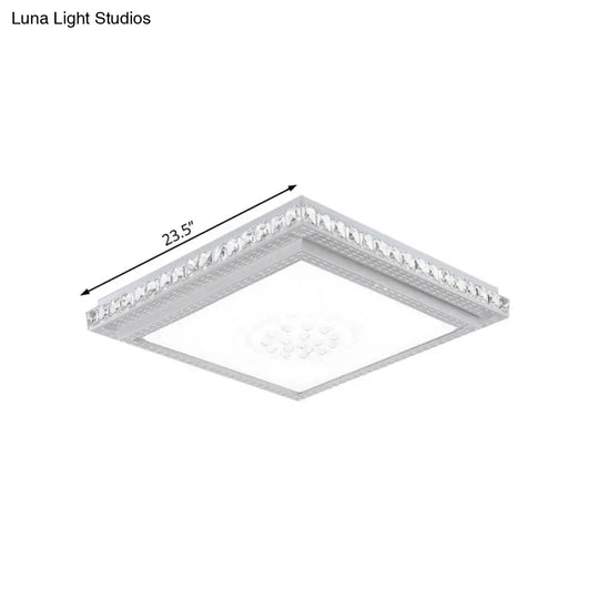 23.5-42.5’ Wide Led Ceiling Flush Mount Bedroom Lamp - White Light With Acrylic Shade & Crystal