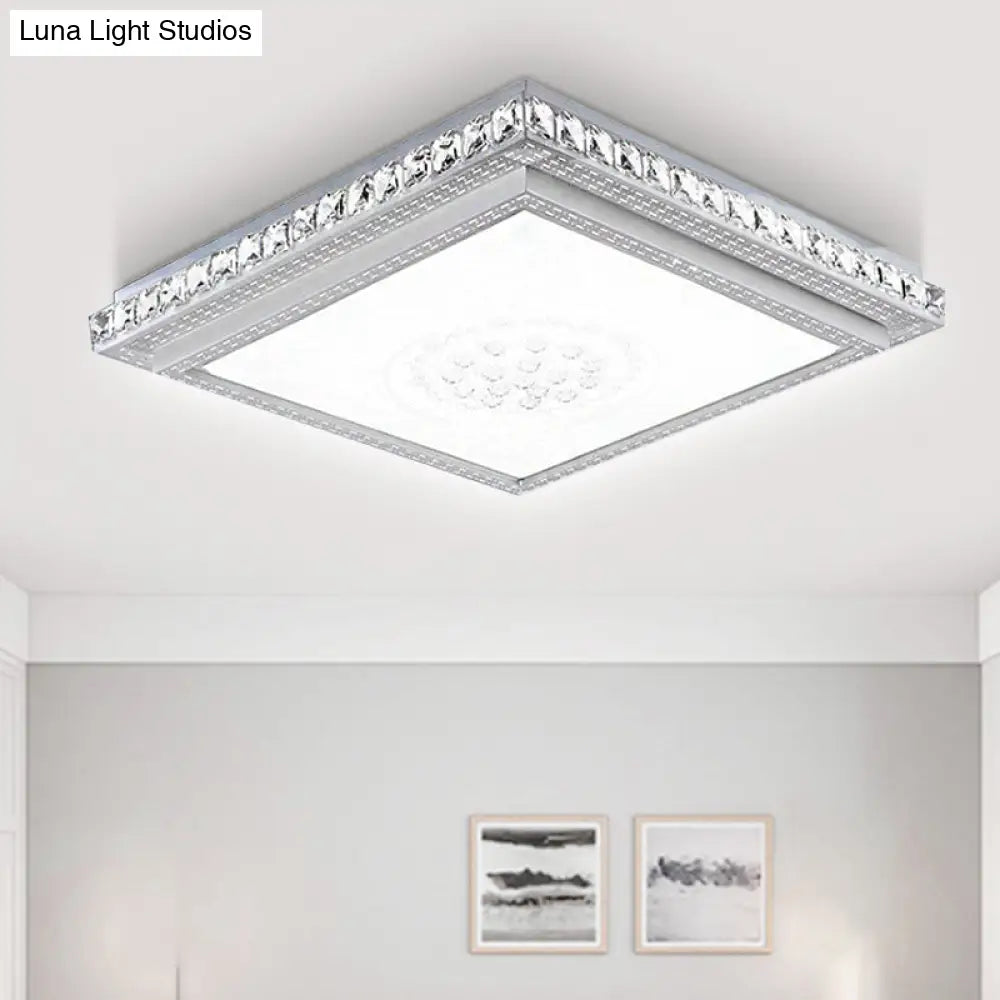 23.5-42.5’ Wide Led Ceiling Flush Mount Bedroom Lamp - White Light With Acrylic Shade & Crystal