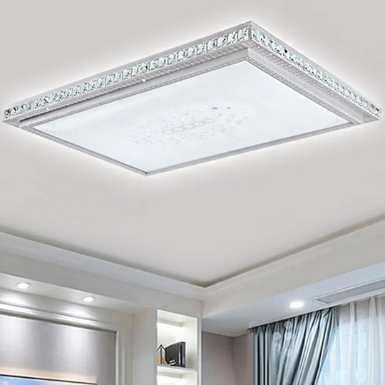 23.5-42.5’ Wide Led Ceiling Flush Mount Bedroom Lamp - White Light With Acrylic Shade & Crystal