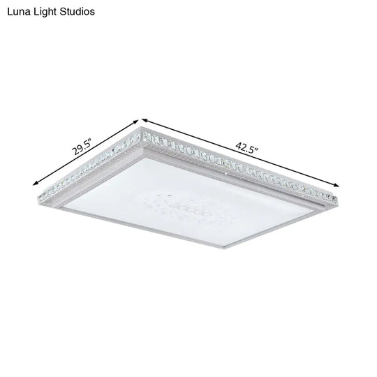 23.5-42.5 Wide Led Ceiling Flush Mount Bedroom Lamp - White Light With Acrylic Shade & Crystal