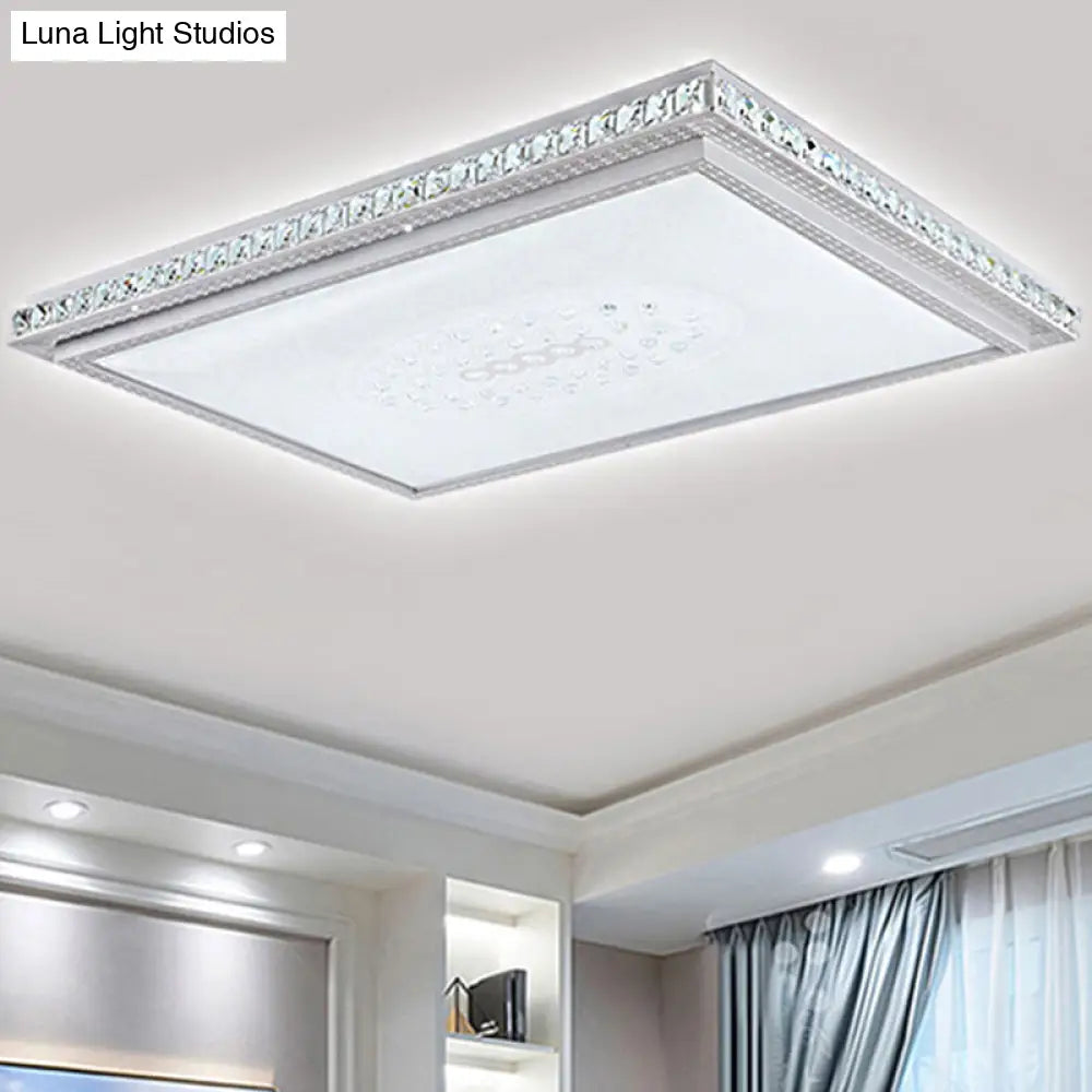 23.5-42.5 Wide Led Ceiling Flush Mount Bedroom Lamp - White Light With Acrylic Shade & Crystal