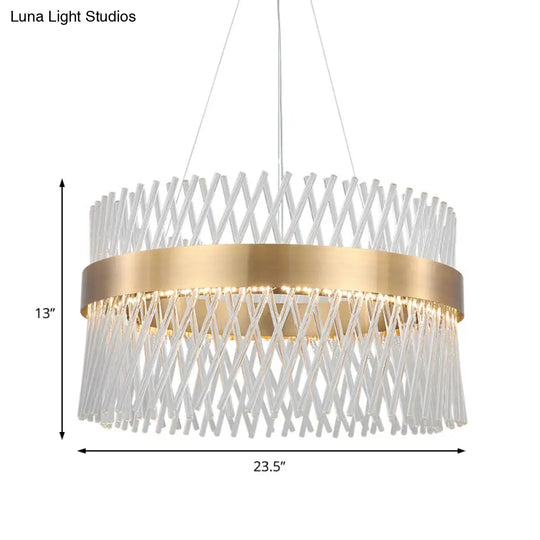 Crystal Mesh Chandelier With Led Lighting For Dining Room In Brass - 23.5 Wide