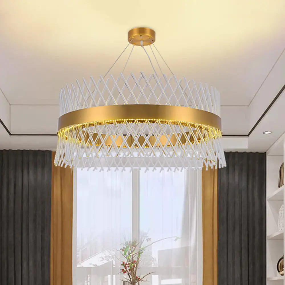 23.5’ Crystal Mesh Chandelier With Led Lights - Elegant Brass Pendant Light For Dining Room