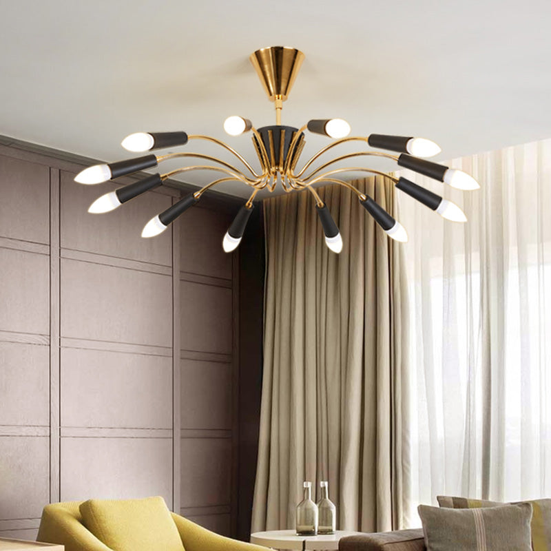 Contemporary Gold Radial Chandelier - Modernist Multi-Light Metal Pendant Lamp With Curved Arm