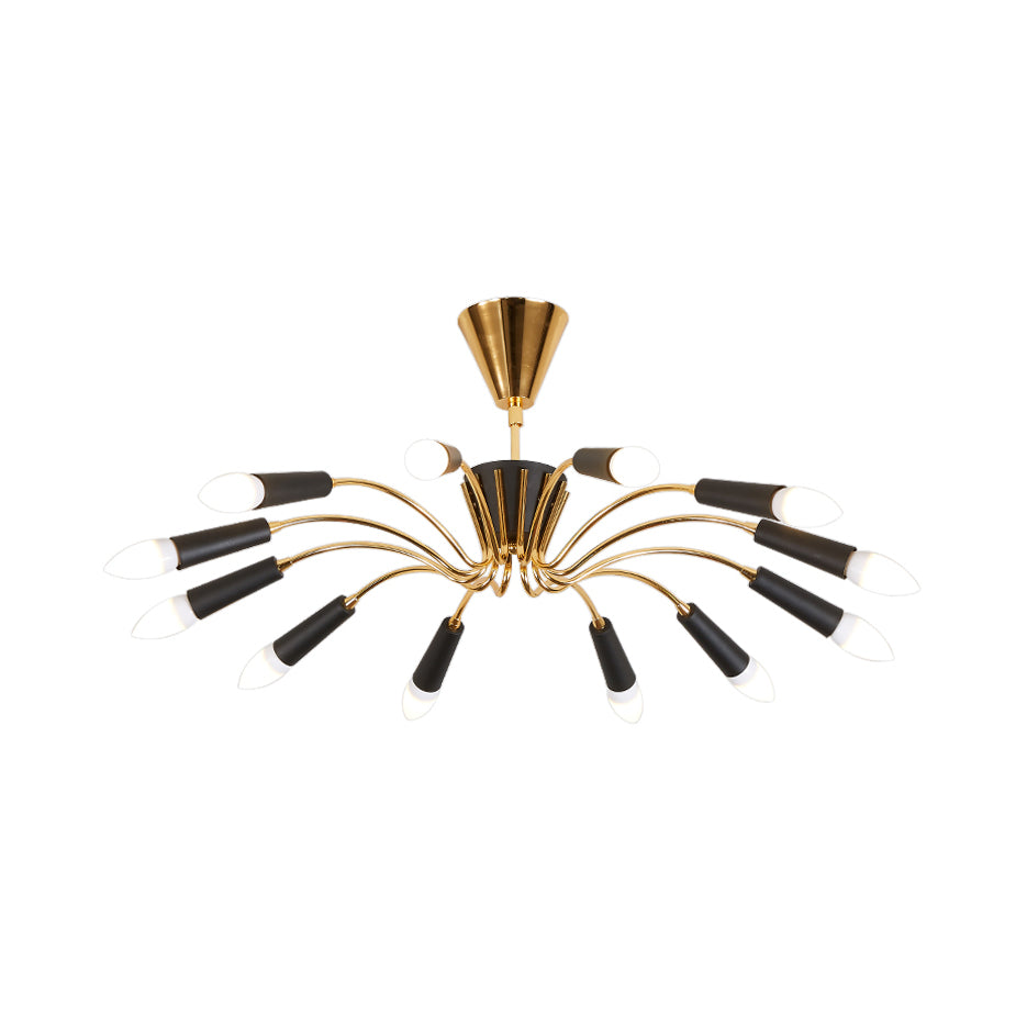 Contemporary Gold Radial Chandelier - Modernist Multi-Light Metal Pendant Lamp With Curved Arm