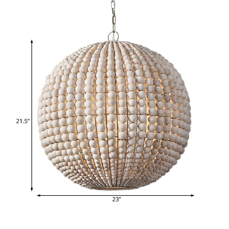 Nordic Wood Sphere Suspension Lamp - Beige Hanging Light For Living Room