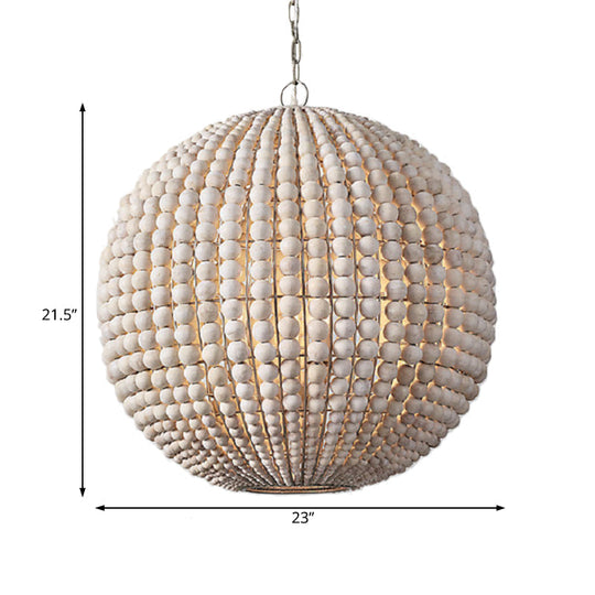 Nordic Wood Sphere Suspension Lamp - Beige Hanging Light For Living Room