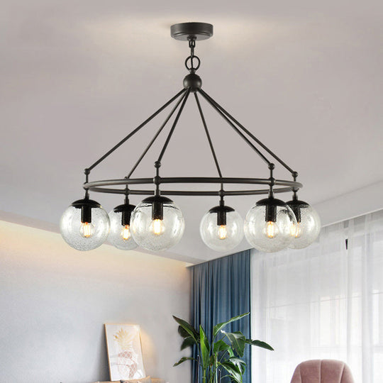Modern Clear Frosted Glass Sphere Chandelier With Multi-Lights And Circle Ring Design - Black