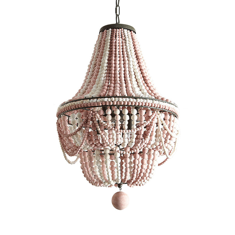 Nordic Wood Laser Cut Empire Chandelier - Pink/Blue 8 Heads Pendant Light Fixture With Spherical