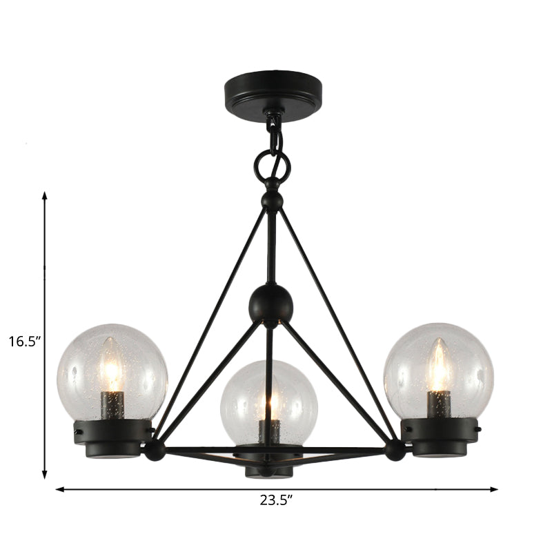 Modern Black Triangle Design Chandelier Pendant With Clear Frosted Glass - 3 Lights Living Room