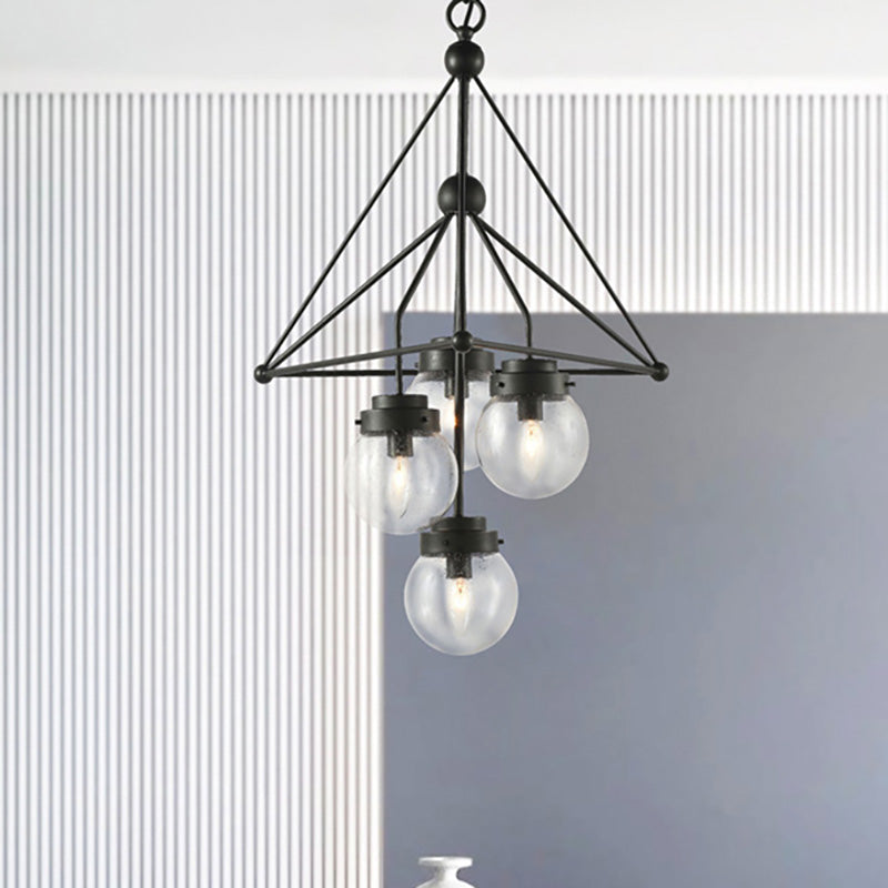 Modernist Glass Pendant Chandelier: Global Design Triangle Shape 4 Lights Black Hanging Fixture