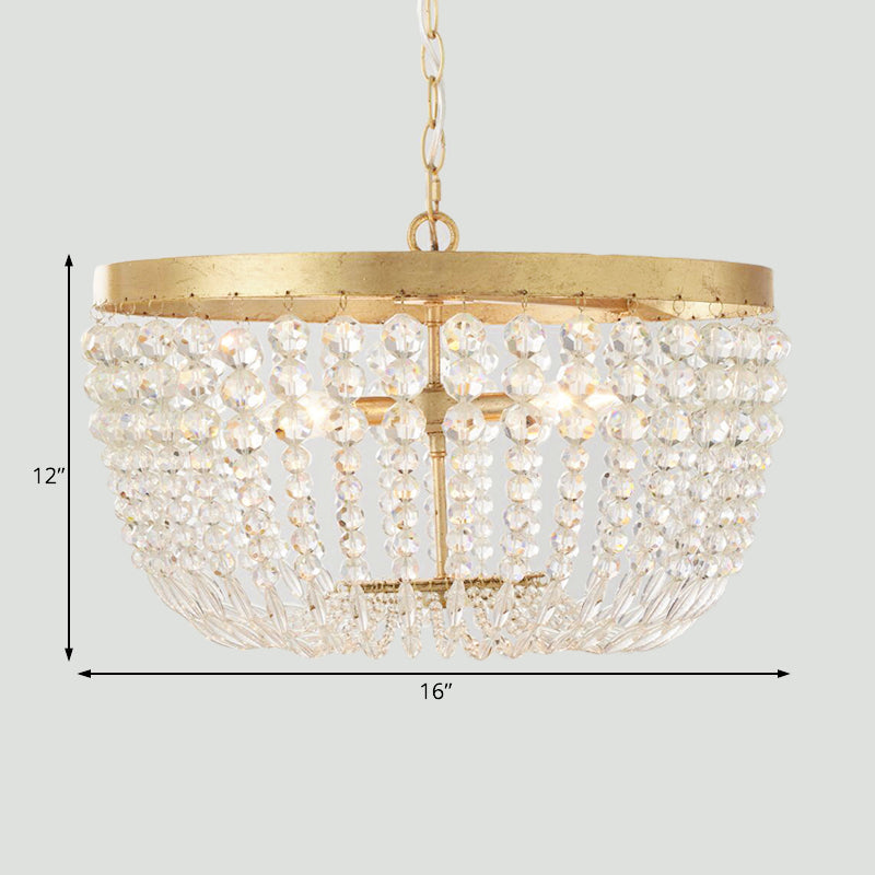 Modern Crystal Brass Dome Chandelier - Wide 16/19.5 3/5 Bulbs Hanging Ceiling Light