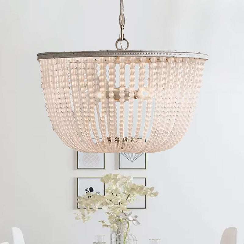 Minimalist Crystal Bowl Pendant Chandelier - 3 Bulbs Distressed White Bedroom Hanging Lamp
