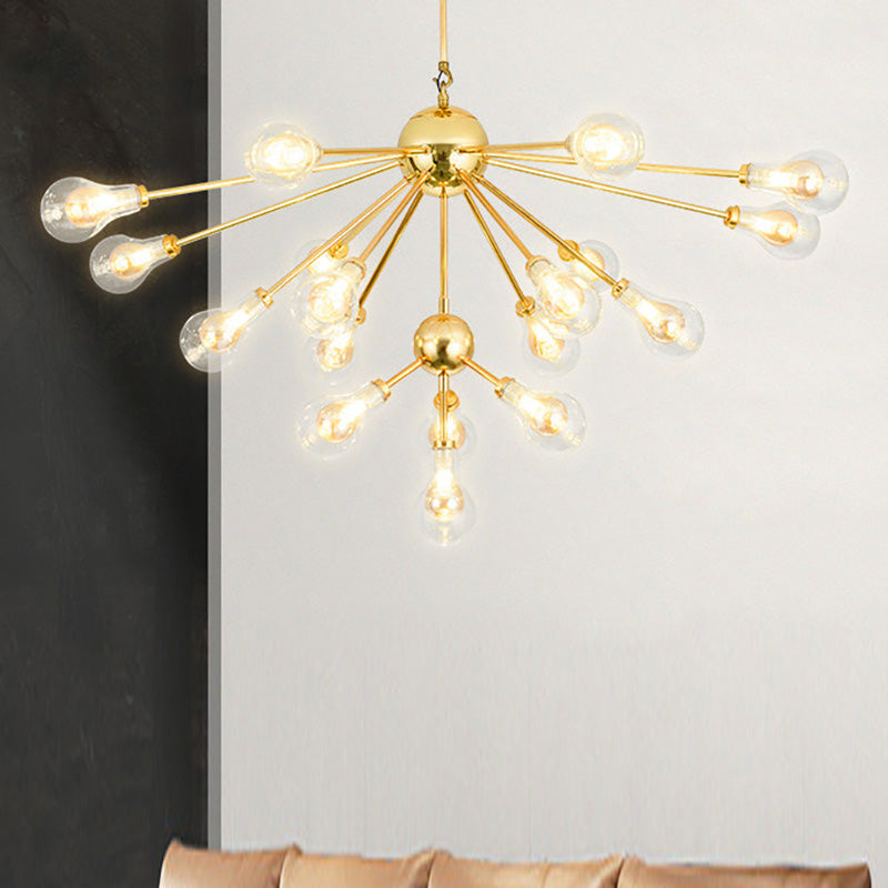 Modern Gold LED Sputnik Chandelier Pendant with Clear Glass Bulb Shades - Multi-Light Hanging Fixture