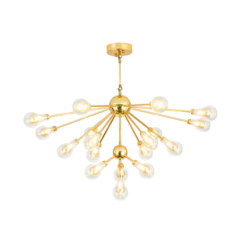 Sputnik Metal Chandelier Pendant - Modern Gold Led Hanging Light Fixture With Clear Glass Bulb