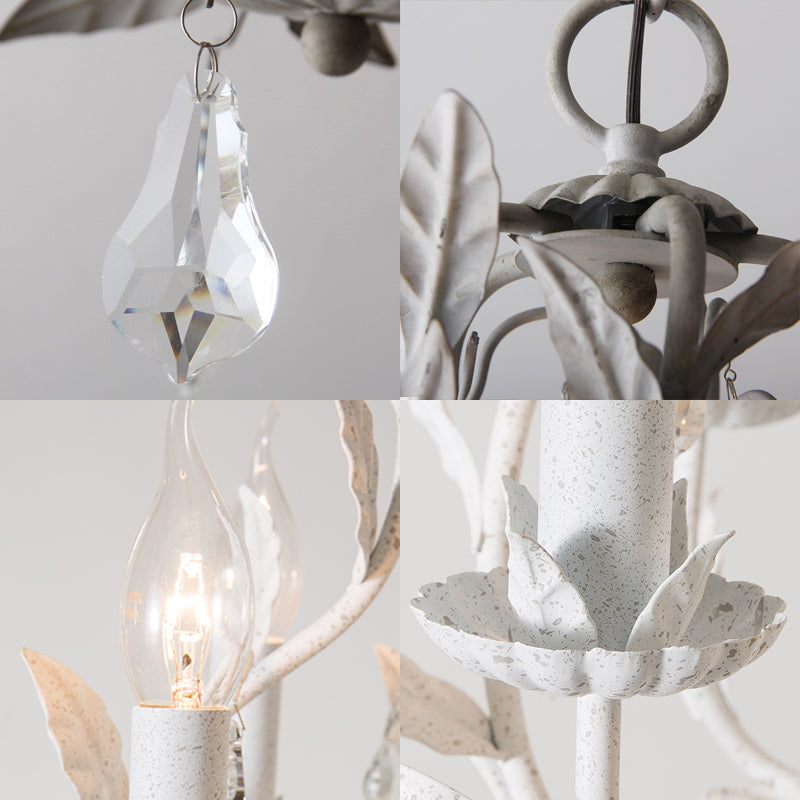 Modern Nordic Metal Branch Chandelier Lamp With Crystal Teardrop - Grey/White Pendant Light Fixture