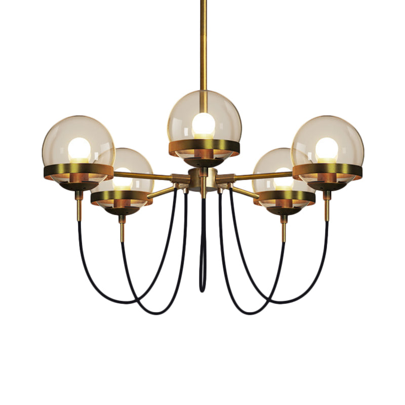 Modern Multi-Light Black/Gold Chandelier With Clear Glass Pendant Inner Smoke Ball Shade