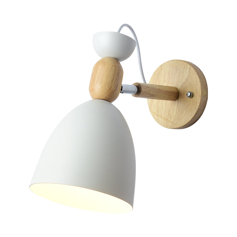 Kids Bedroom Wall Lamp With Swivel Shade - Metal Finish 1-Bulb Macaron Reading Light Wood Deco