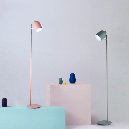Macaron Cloche Floor Lamp With Adjustable Joint - Metal 1 Head Living Room Standing Light