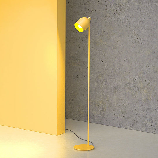 Macaron Cloche Floor Lamp With Adjustable Joint - Metal 1 Head Living Room Standing Light Yellow