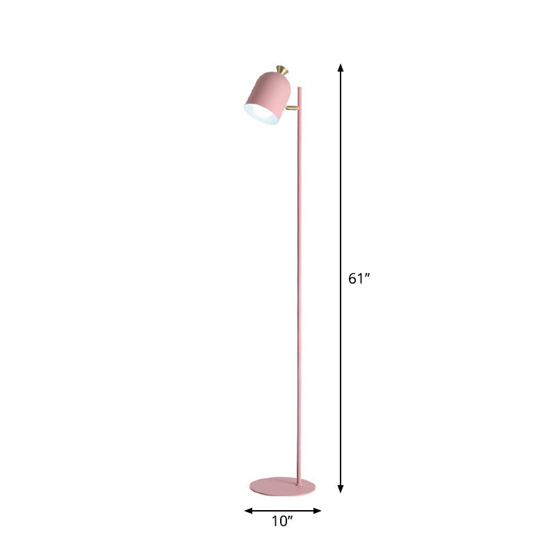 Macaron Cloche Floor Lamp With Adjustable Joint - Metal 1 Head Living Room Standing Light Pink