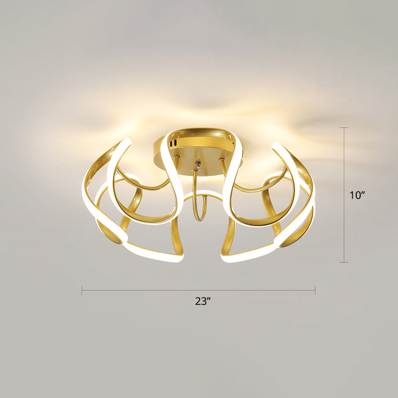 Modern Led Semi Flush Mount Ceiling Light With Seamless Curves - Ideal For Bedrooms Gold / Warm