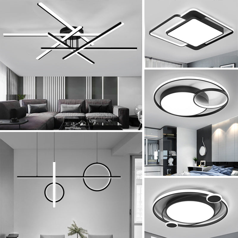 Modern Line Art Led Ceiling Lamp In Black Perfect For Living Rooms