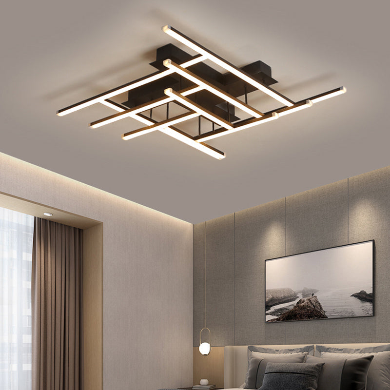 Minimalist Black Led Acrylic Semi Flush Ceiling Light - Crossed Design