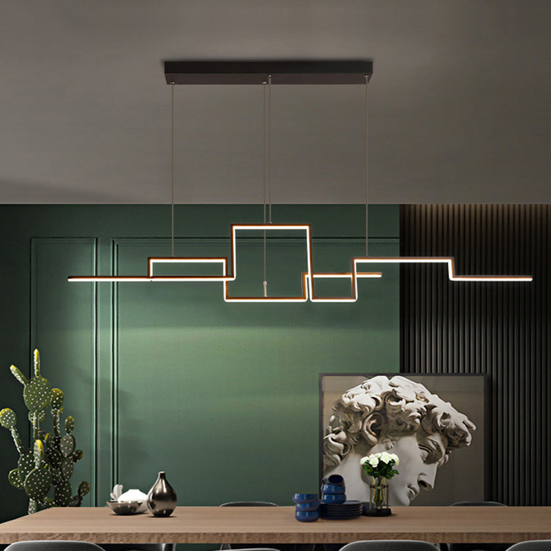 Black Line Art Metal Hanging Lamp - Simplistic Led Island Lighting For Dining Room