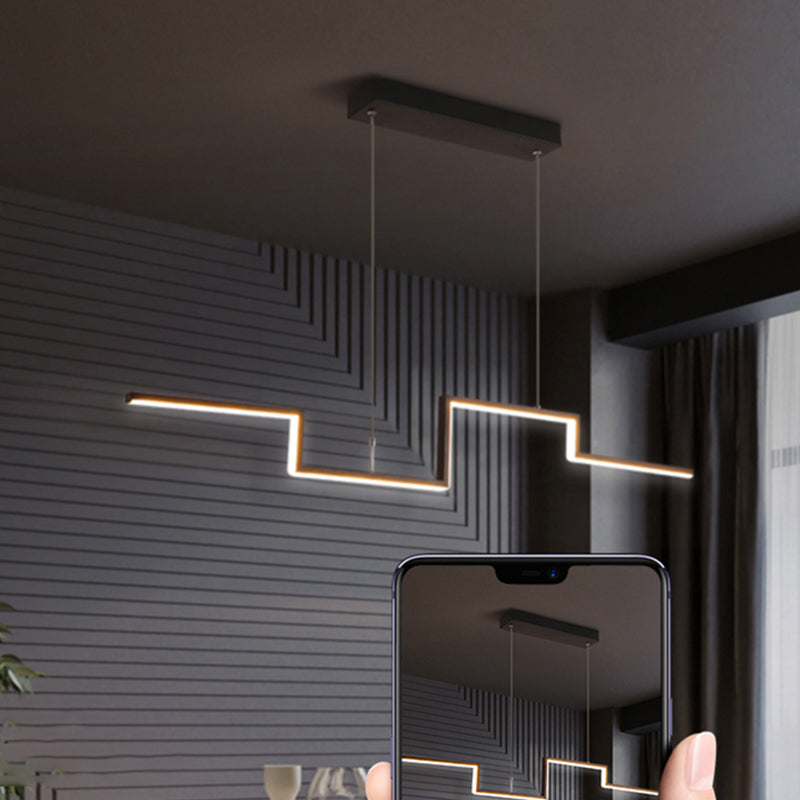 Black Line Art Metal Hanging Lamp - Simplistic Led Island Lighting For Dining Room
