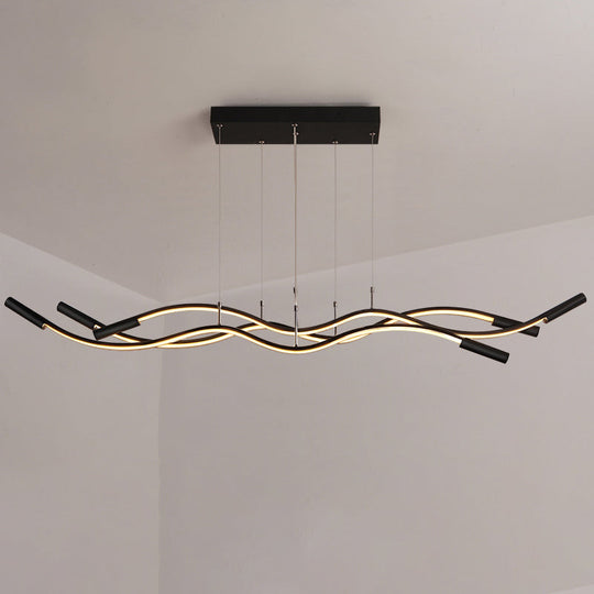 Wave Shaped Aluminum Pendant Lamp - Minimalistic Dining Room Island Lighting 3 / Black