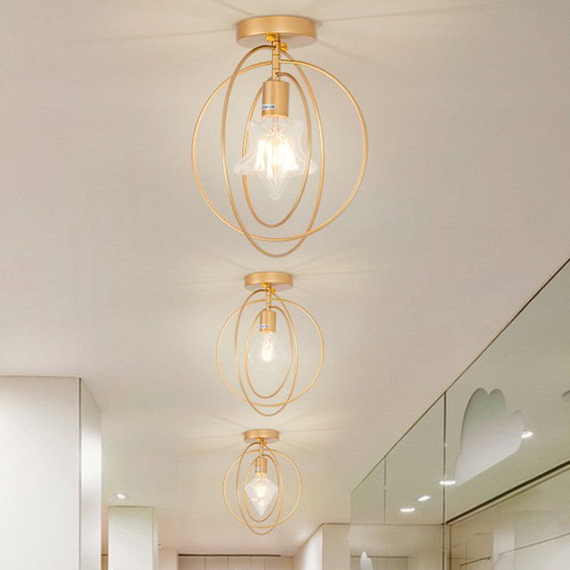 Nordic Metal Ceiling Mounted Lamp - Geometric Semi Flush Light For Corridor