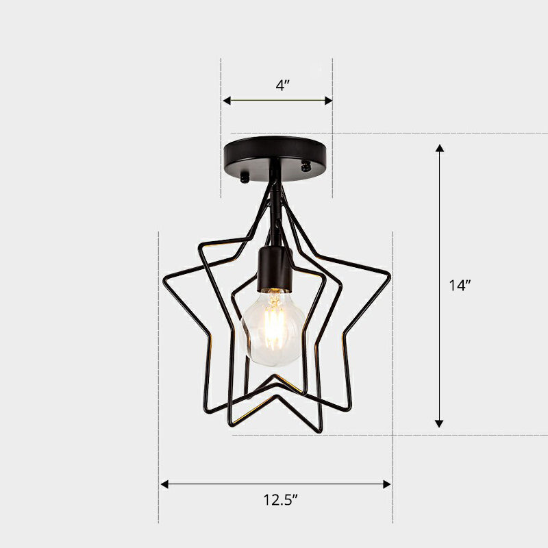 Nordic Metal Ceiling Mounted Lamp - Geometric Semi Flush Light For Corridor Black / A