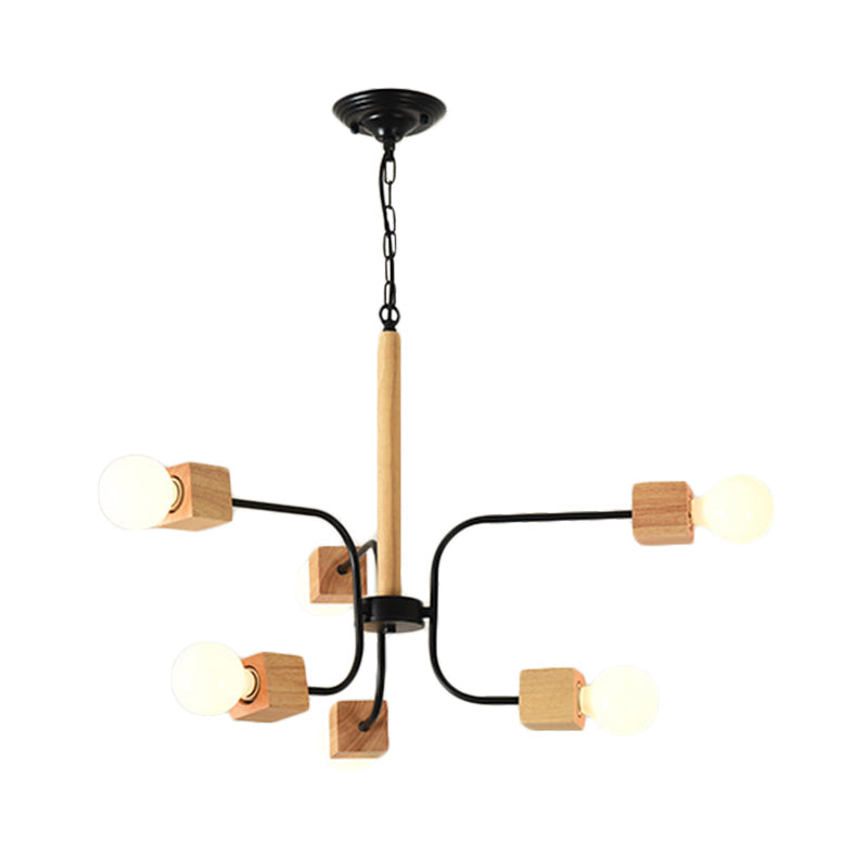 Modern Curved Arm Pendant Chandelier With Multi Lights And Wood Detailing
