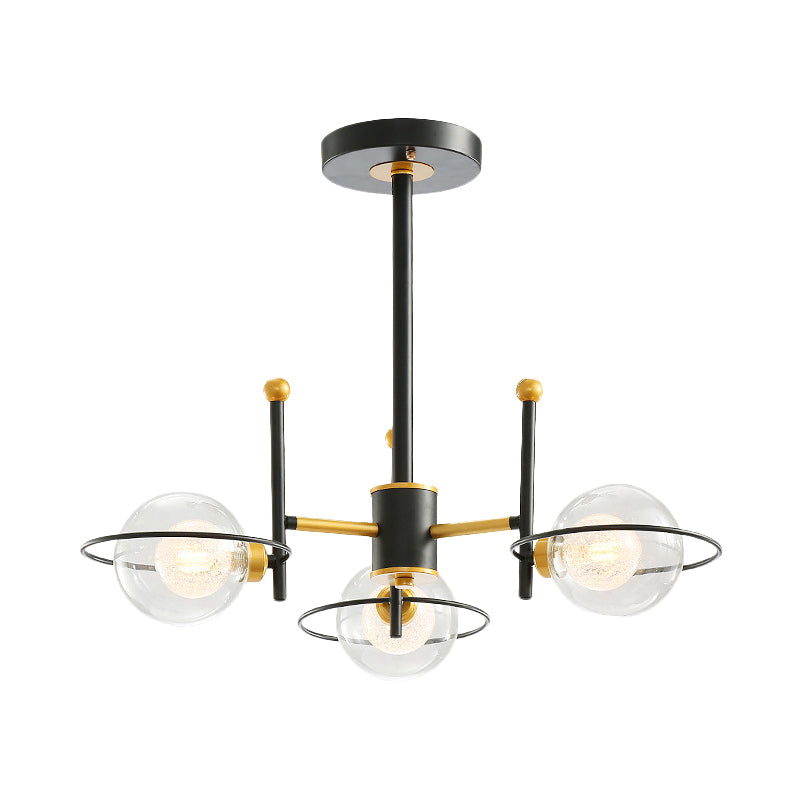 Modern Sputnik Metal Chandelier Light with Clear Glass Ball Shades - 3/6 Lights, Black LED, Ceiling Hanging Fixture