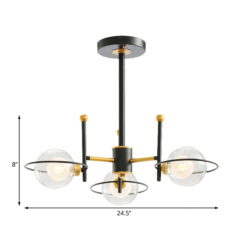 Modern Sputnik Metal Chandelier Light with Clear Glass Ball Shades - 3/6 Lights, Black LED, Ceiling Hanging Fixture