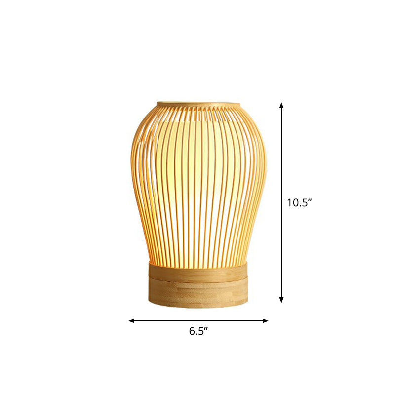 Nordic Bamboo Table Light With Fabric Inner Shade - Wood Cage Night Lamp Single-Bulb / 10.5