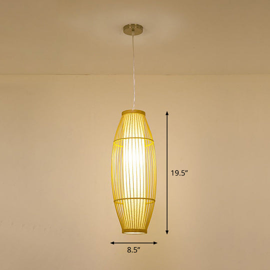 Bamboo Cage Pendant Light For Tearoom - Chinese Style 1 Bulb Beige / K