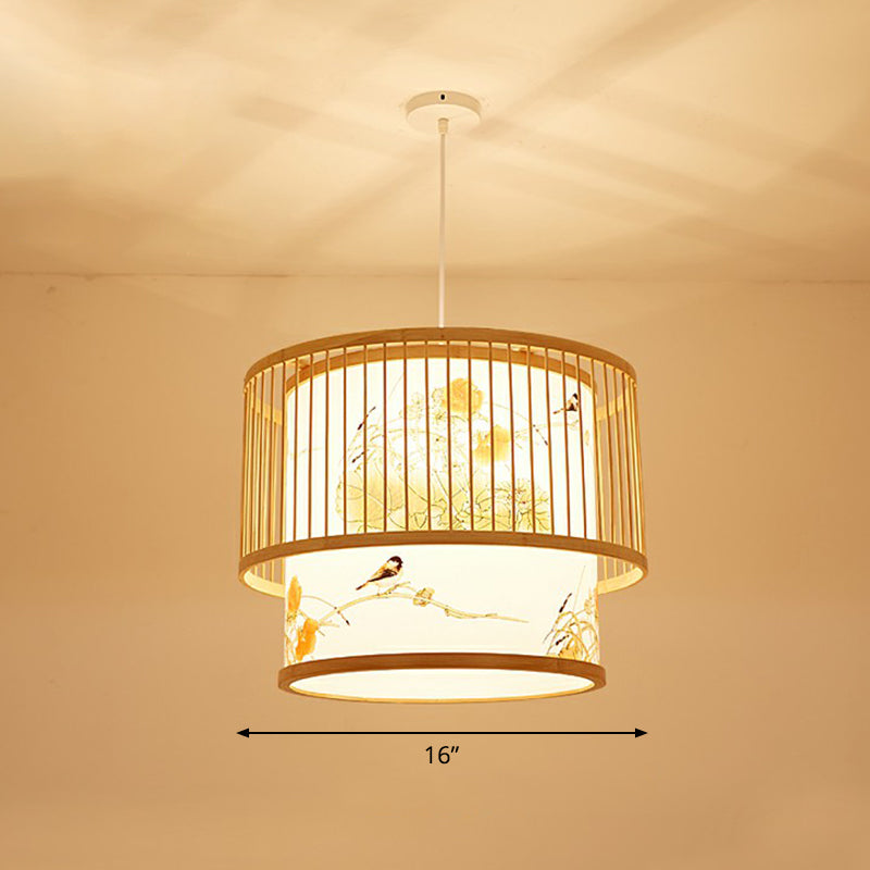 Bamboo Cage Pendant Light For Tearoom - Chinese Style 1 Bulb Beige / D