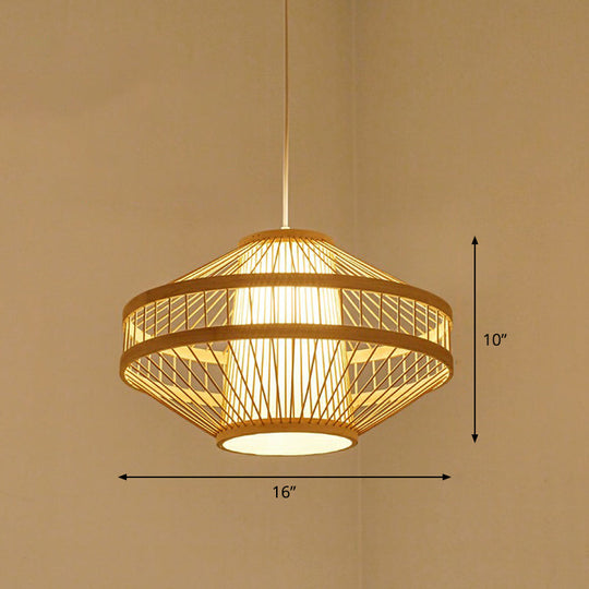 Bamboo Cage Pendant Light For Tearoom - Chinese Style 1 Bulb Beige