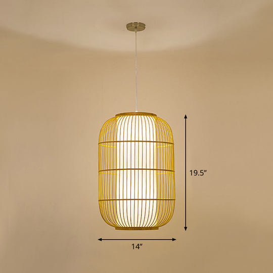 Bamboo Cage Pendant Light For Tearoom - Chinese Style 1 Bulb Beige / L