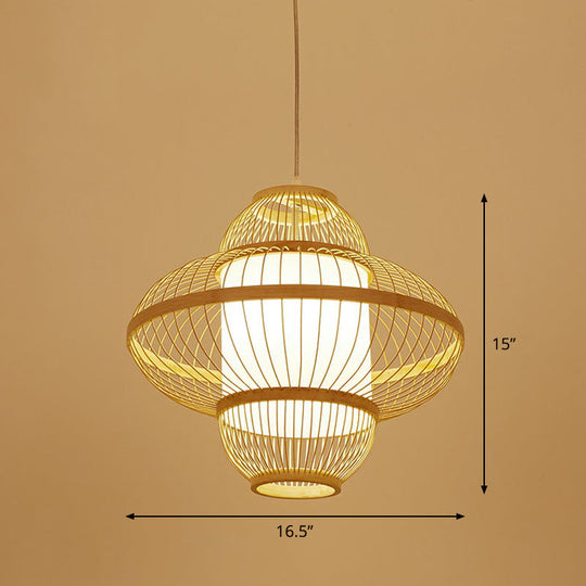 Bamboo Cage Pendant Light For Tearoom - Chinese Style 1 Bulb Beige / O