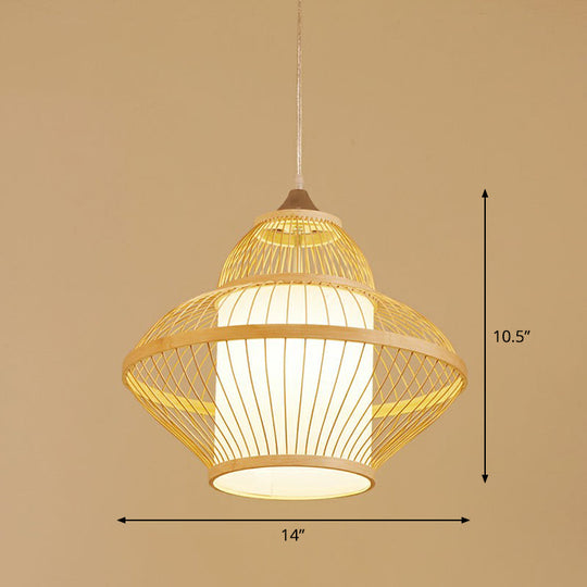 Bamboo Cage Pendant Light For Tearoom - Chinese Style 1 Bulb Beige / J