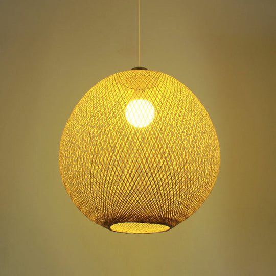 Chinese Beige Globe Pendant Light Fixture - Bamboo Suspension Lighting For Living Room / 14