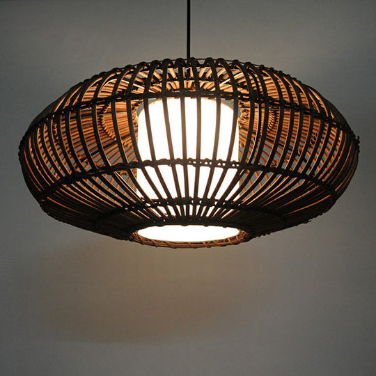 Bamboo Lantern Hanging Light for Dining Room - 1-Light Suspension Fixture