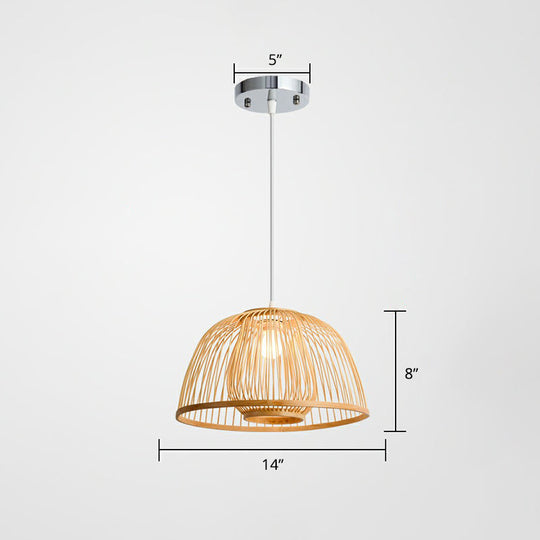 Modern Wood Domed Ceiling Pendant: Bamboo Suspension Lamp with Cage Inner