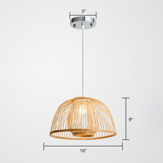Modern Wood Domed Ceiling Pendant: Bamboo Suspension Lamp with Cage Inner