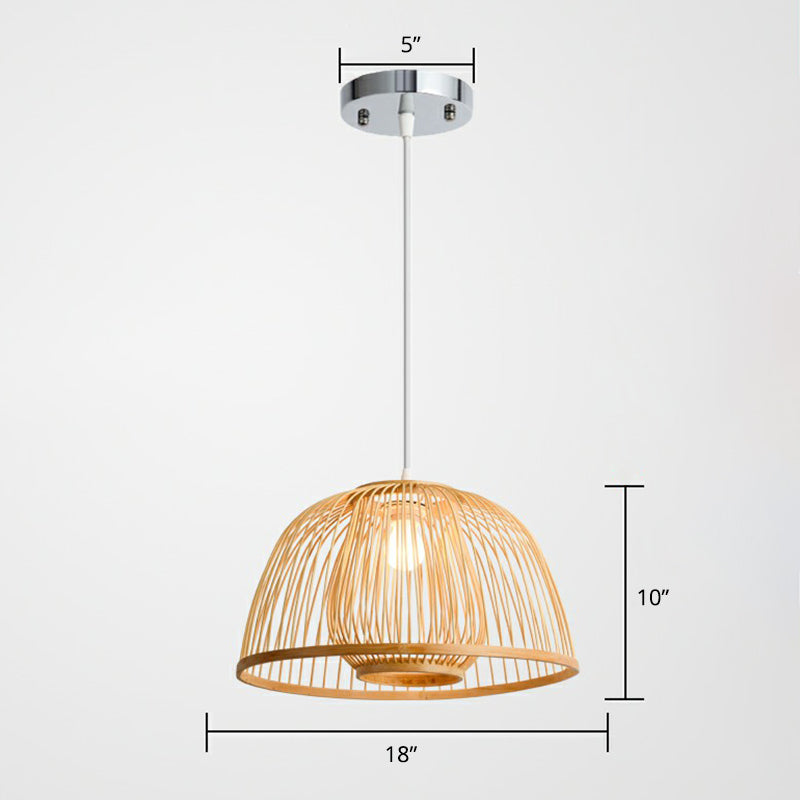 Modern Wooden Domed Ceiling Pendant With Bamboo Suspension And Cage Design Wood / 18